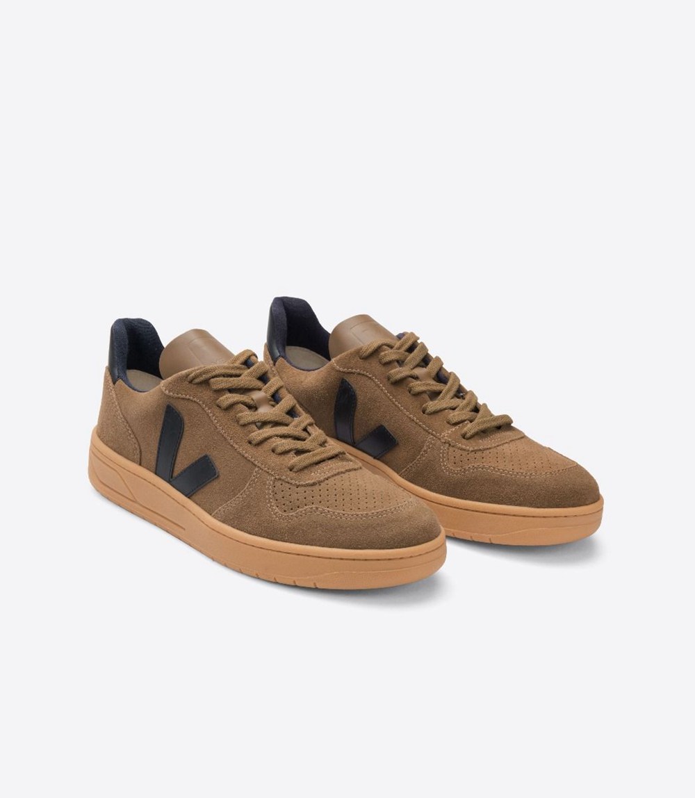 Veja Trainers Mens Brown/Black - V-10 Suede - SGMA-41823